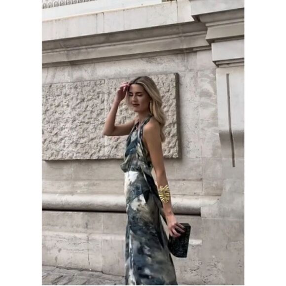 ZARA LIMITED EDITION PRINTED DRESS MULTICOLORED scarf strap halter - Picture 4 of 16